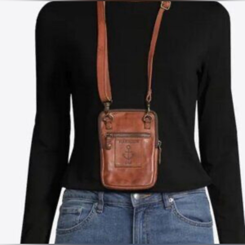 Harbour 2nd Distressed Genuine Leather Cell Phone Crossbody Bag Wallet Anchor
